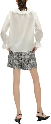 (Women) KARL LAGERFELD White V-Neck Ruffle Long Sleeve Shirt for Work & Business. 241L1607 Shop (Women) KARL LAGERFELD White V-Neck Ruffle Long Sleeve Shirt for Work & Business. 241L1607