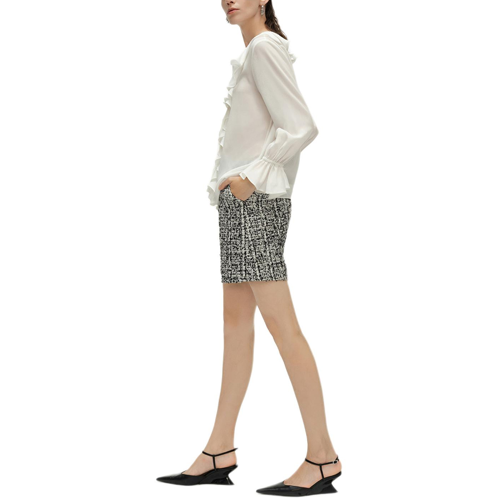 Purchase (Women) KARL LAGERFELD  White V-Neck Ruffle Long Sleeve Shirt for Work & Business. 241L1607