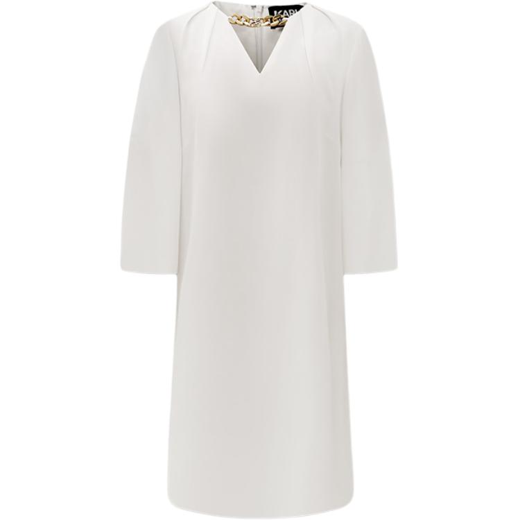 (Women) KARL LAGERFELD  White V-Neck Short Five-Sleeve Midi Dress 231L1305