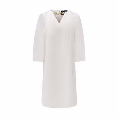 (Women) KARL LAGERFELD White V-Neck Short Five-Sleeve Midi Dress 231L1305