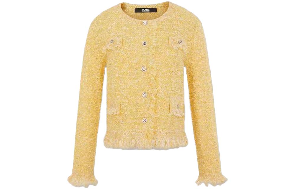 (Women) KARL LAGERFELD  Yellow Button-Up Knit Cardigan Long Sleeve. 233L2090728
