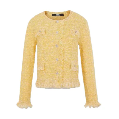 (Women) KARL LAGERFELD Yellow Button-Up Knit Cardigan Long Sleeve. 233L2090728