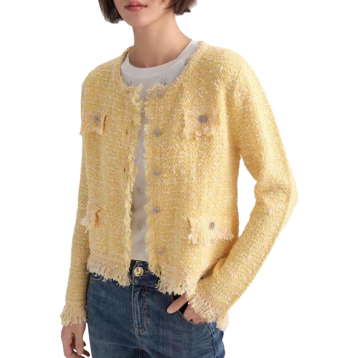 Lookbook (Women) KARL LAGERFELD  Yellow Button-Up Knit Cardigan Long Sleeve. 233L2090728