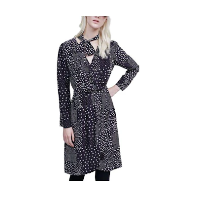 (Women) KARL LAGERFELD All-Over Print V-Neck Midi Long-Sleeve Dress Women Black 220W1301
