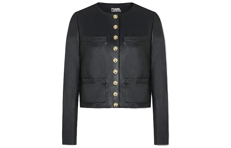(Women) Karl Lagerfeld Black Casual Single-Breasted Round Neck Jacket E36W1901