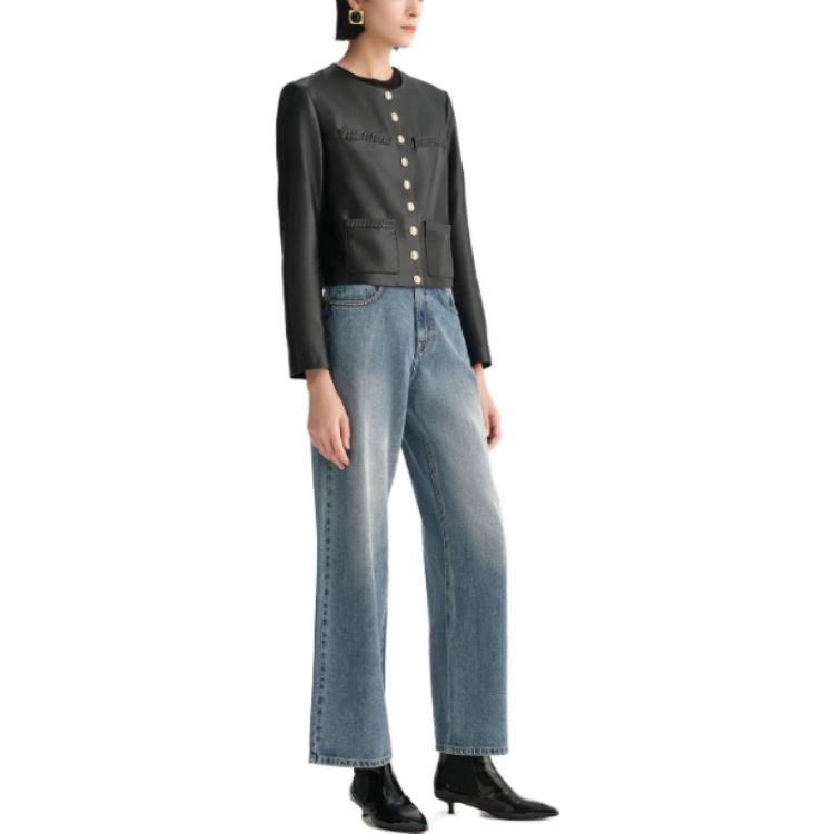 Purchase (W) 卡尔拉格斐黑色休闲圆领单排扣外套 E36W1901