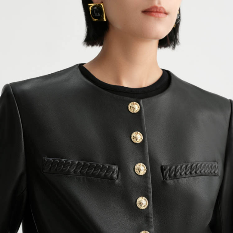 Details for (W) 卡尔拉格斐黑色休闲圆领单排扣外套 E36W1901