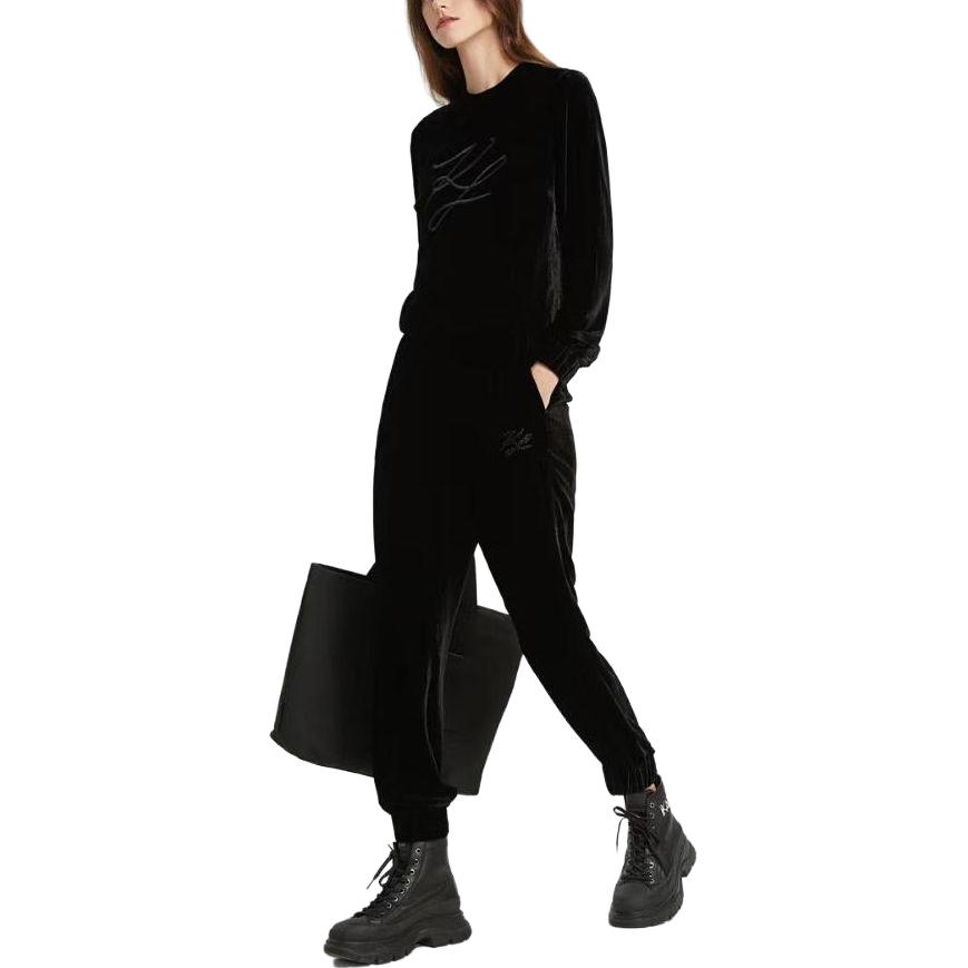 Lookbook (W) 卡尔拉格斐黑色圆领标志设计卫衣 216L1743999