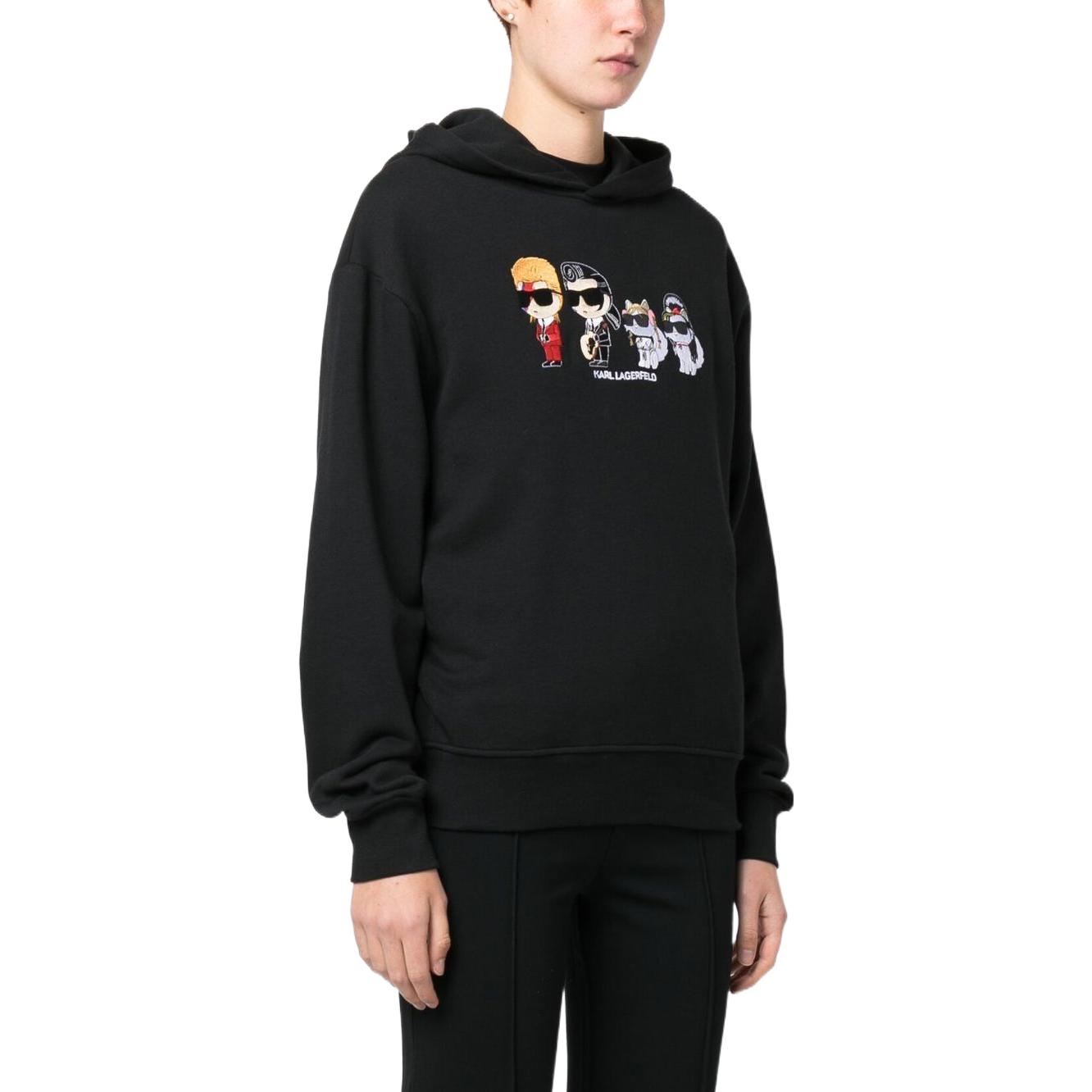 Purchase (W) 卡尔拉格斐黑色卡通印花圆领卫衣 230W1882999