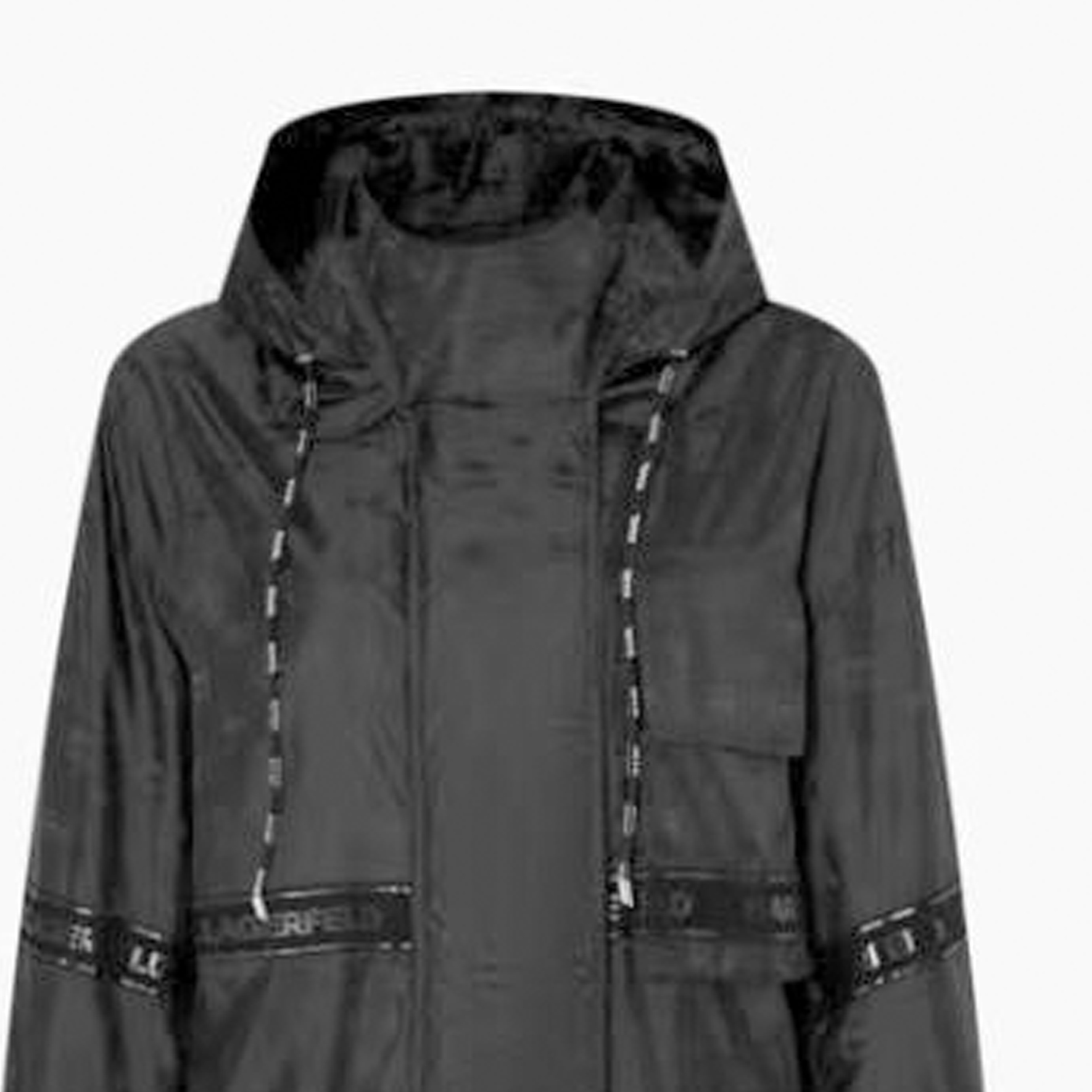 Details for (W) 卡尔拉格斐黑色徽标印花连帽夹克休闲外套 221H1405999