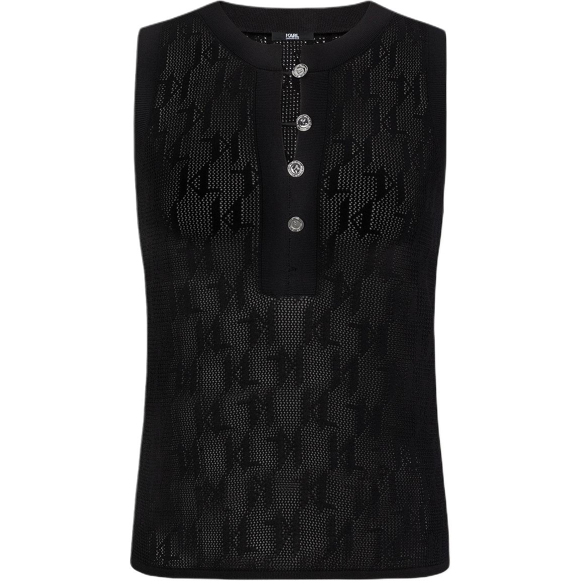 (Women) Karl Lagerfeld Black Lace Round-Neck Knit Tank Top Casual Chic. E42W2050
