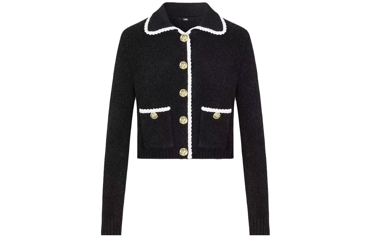 (Women) Karl Lagerfeld Black Long-Sleeve Contrast Collar Jacket E36W2015999