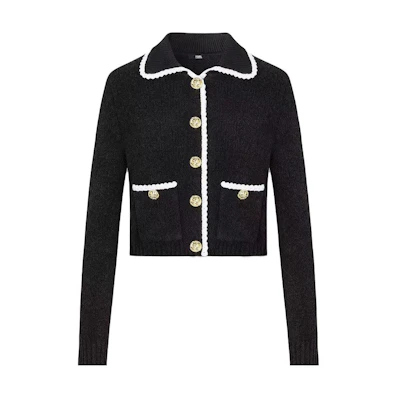 (Women) Karl Lagerfeld Black Long-Sleeve Contrast Collar Jacket E36W2015999