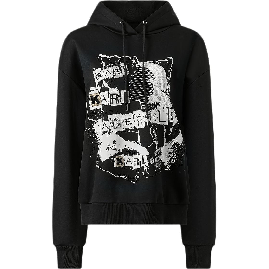 (Women) Karl Lagerfeld Black Oversized Hoodie with Logo Print 236L1808