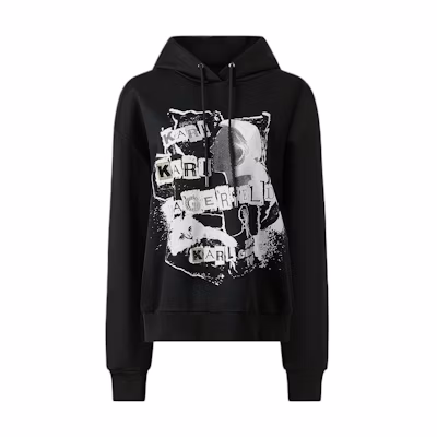 (Women) Karl Lagerfeld Black Oversized Hoodie with Logo Print 236L1808