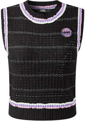 (Women) Karl Lagerfeld Black Striped Letter Print Knit Vest - Casual Luxury. 241L1592 Buy (Women) Karl Lagerfeld Black Striped Letter Print Knit Vest - Casual Luxury. 241L1592