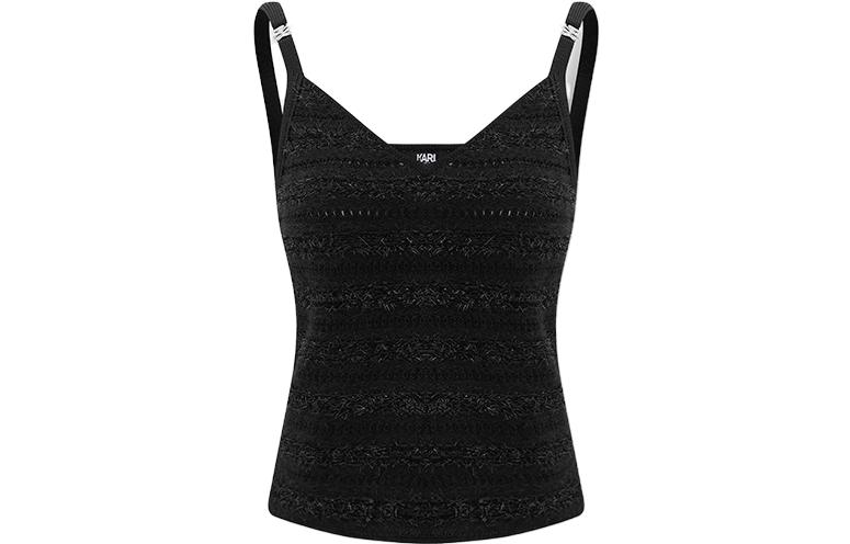 (Women) Karl Lagerfeld Black Striped V-Neck Pullover Tank Top - Luxury Casual. 231L2010999