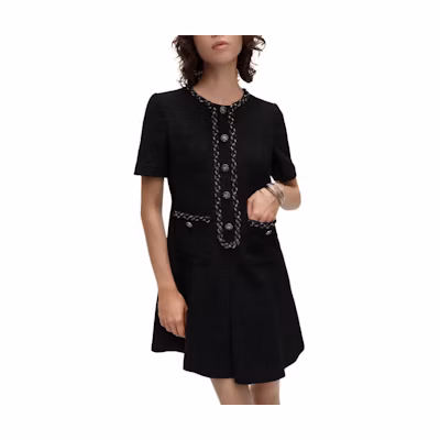(Women) Karl Lagerfeld Black Tweed Slim-Fit Midi Dress Short Sleeve Fashion E41W1344