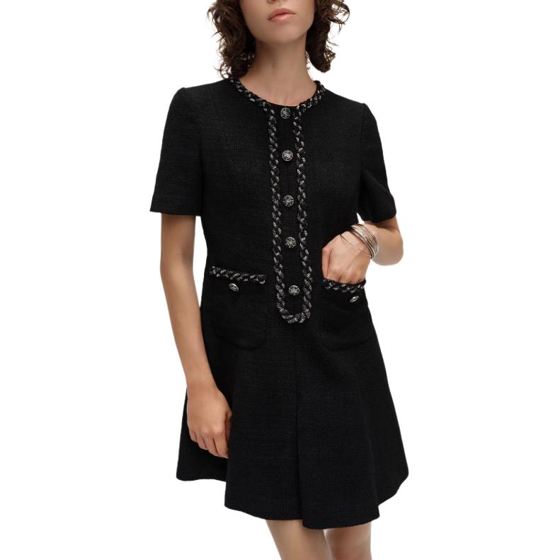 Order (Women) Karl Lagerfeld Black Tweed Slim-Fit Midi Dress Short Sleeve  Fashion E41W1344