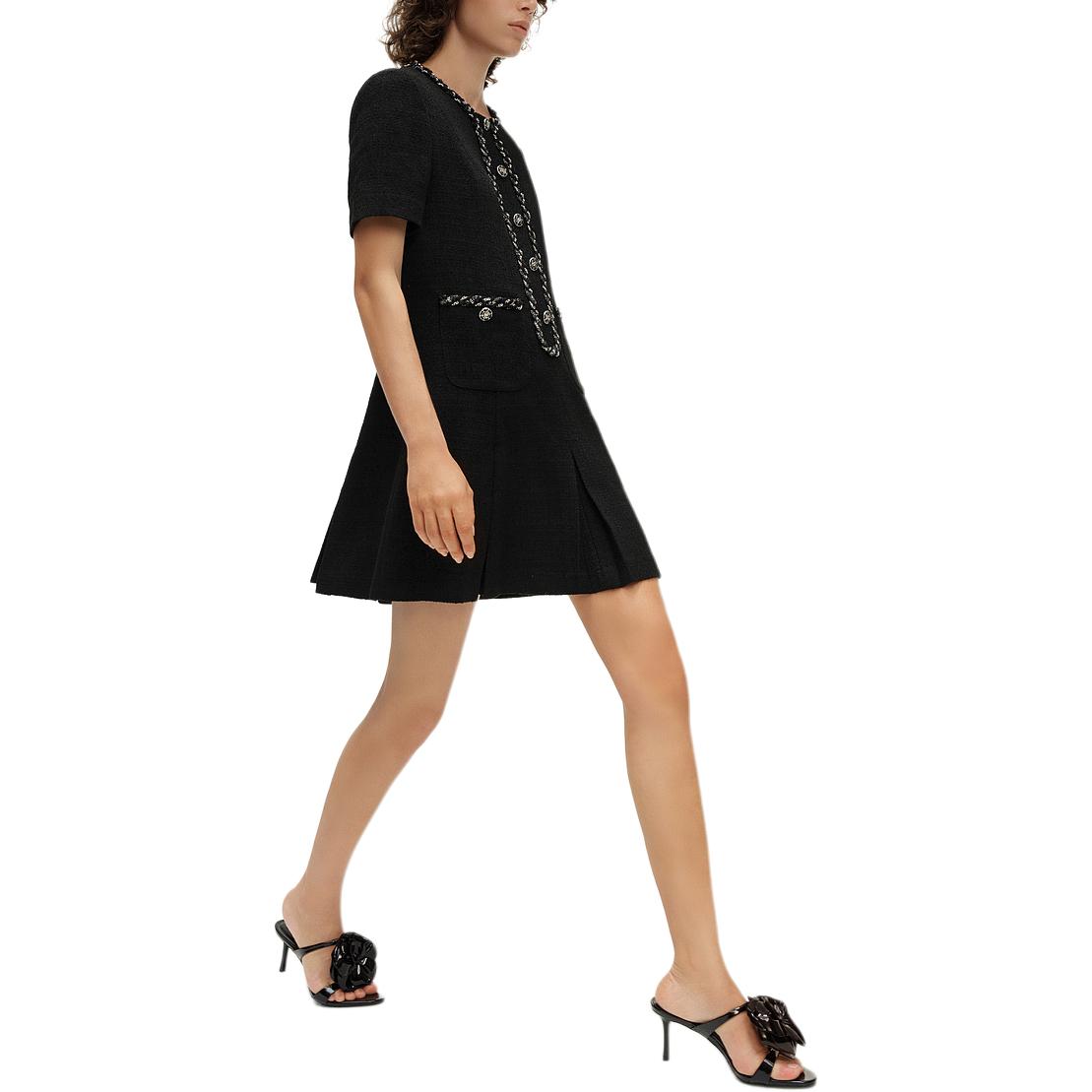 Details for (Women) Karl Lagerfeld Black Tweed Slim-Fit Midi Dress Short Sleeve  Fashion E41W1344