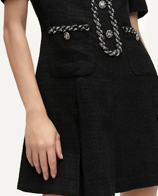 (Women) Karl Lagerfeld Black Tweed Slim-Fit Midi Dress Short Sleeve Fashion E41W1344 Sizing (Women) Karl Lagerfeld Black Tweed Slim-Fit Midi Dress Short Sleeve Fashion E41W1344