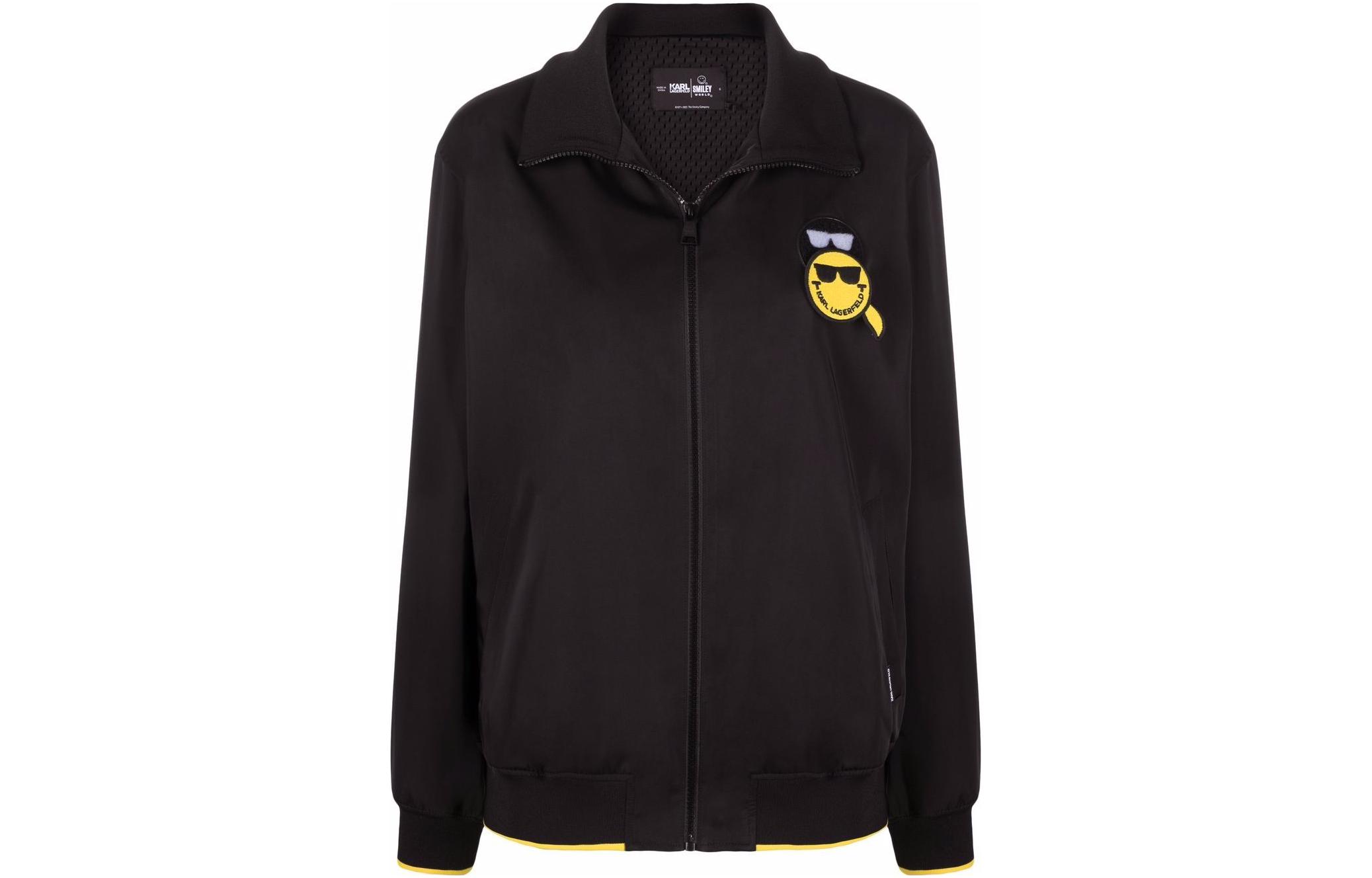 (Women) Karl Lagerfeld Black Zip-Up Smiley Print Casual Jacket 221W1480999