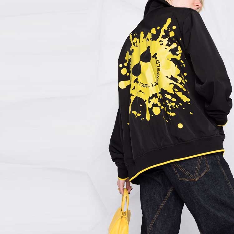 Lookbook (W) 卡尔拉格斐黑色拉链微笑印花休闲夹克 221W1480999