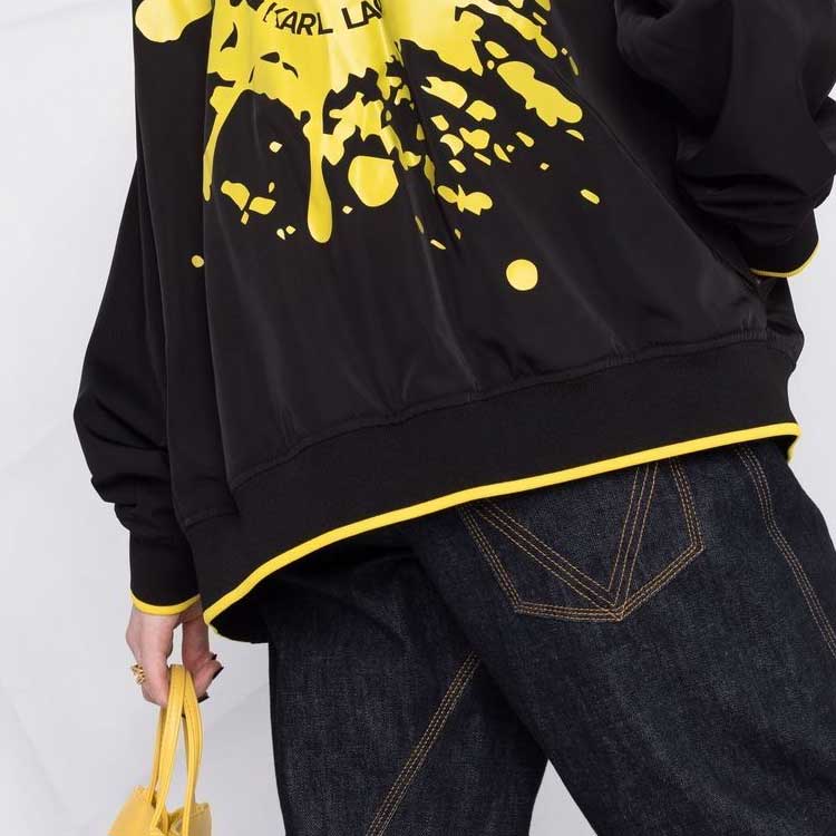 Sizing (W) 卡尔拉格斐黑色拉链微笑印花休闲夹克 221W1480999