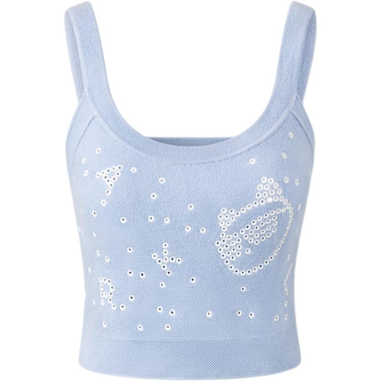 (Women) Karl Lagerfeld Blue Sleeveless Crop Top - Casual & Luxury Style. 241L1593-BLUE