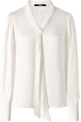 (Women) Karl Lagerfeld Chain Pattern V-Neck Tie Long Sleeve Shirt Women White 236L1655 Order (Women) Karl Lagerfeld Chain Pattern V-Neck Tie Long Sleeve Shirt Women White 236L1655