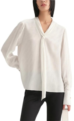 (Women) Karl Lagerfeld Chain Pattern V-Neck Tie Long Sleeve Shirt Women White 236L1655 Lookbook (Women) Karl Lagerfeld Chain Pattern V-Neck Tie Long Sleeve Shirt Women White 236L1655