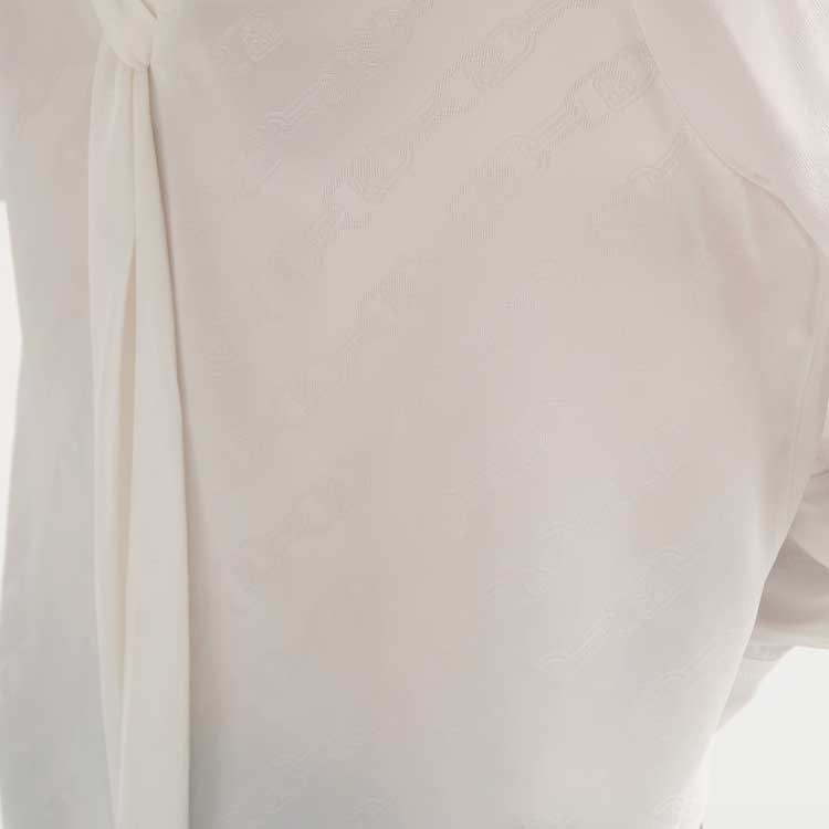 Details for (Women) Karl Lagerfeld Chain Pattern V-Neck Tie Long Sleeve Shirt Women White 236L1655
