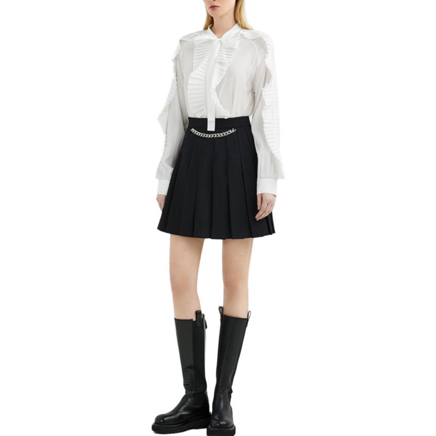 Shop (Women) KARL LAGERFELD Chain Pleated Casual Skirt Women’s Black 221L1208