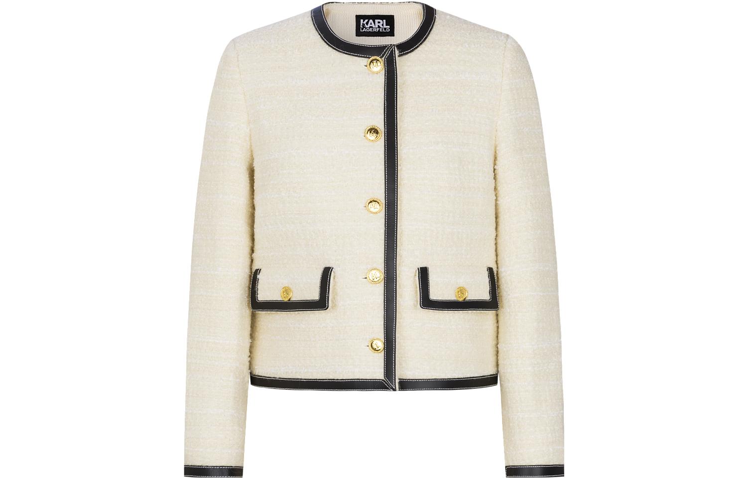 (Women) KARL LAGERFELD Color Block Chanel-Style Button Jacket Women White E36W1497