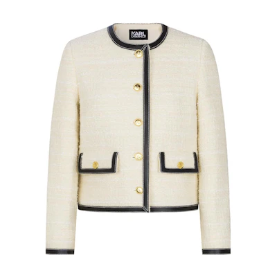 (Women) KARL LAGERFELD Color Block Chanel-Style Button Jacket Women White E36W1497