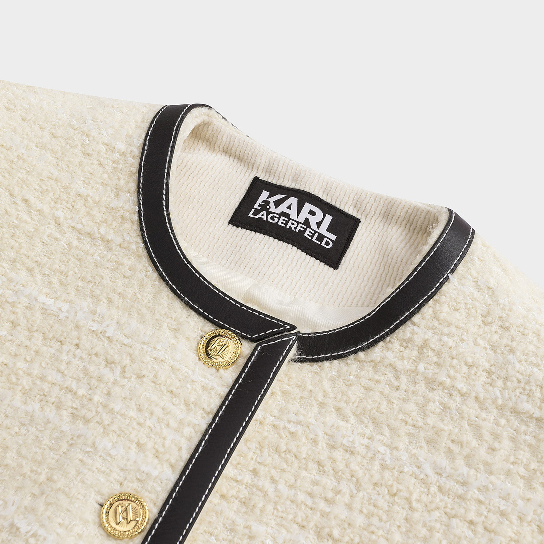 Sizing (Women) KARL LAGERFELD Color Block Chanel-Style Button Jacket Women White E36W1497