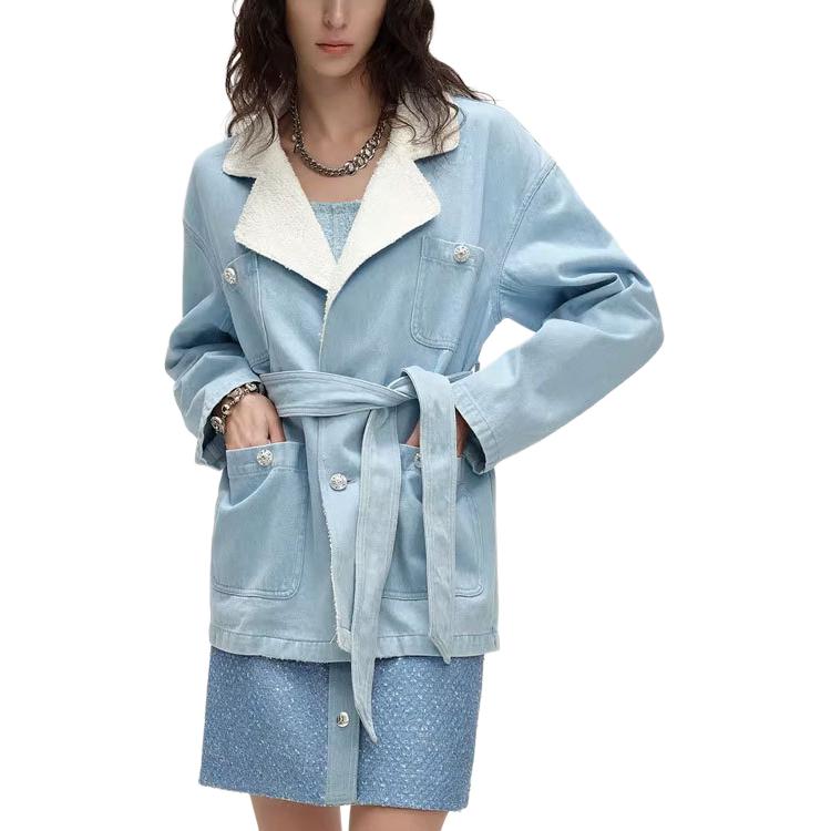 Shop (W) 卡尔拉格斐拼色休闲街头风长袖夹克蓝色 241L1446