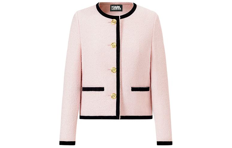(Women) Karl Lagerfeld Contrast Color Long Sleeve Button Jacket Pink Women. E37W15C5