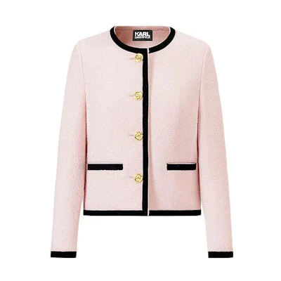 (Women) Karl Lagerfeld Contrast Color Long Sleeve Button Jacket Pink Women. E37W15C5