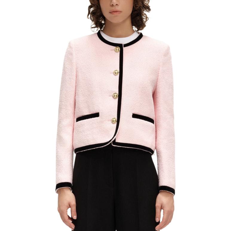 Lookbook (Women) Karl Lagerfeld Contrast Color Long Sleeve Button Jacket Pink Women. E37W15C5
