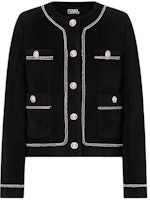 (Women) KARL LAGERFELD Contrast Trim Cropped Button-Up Long Sleeve Jacket Women Black E37W15C7 (Women) KARL LAGERFELD Contrast Trim Cropped Button-Up Long Sleeve Jacket Women Black E37W15C7