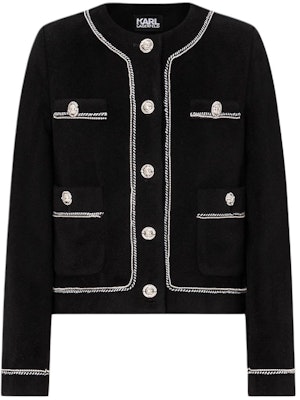 (Women) KARL LAGERFELD Contrast Trim Cropped Button-Up Long Sleeve Jacket Women Black E37W15C7 Order (Women) KARL LAGERFELD Contrast Trim Cropped Button-Up Long Sleeve Jacket Women Black E37W15C7