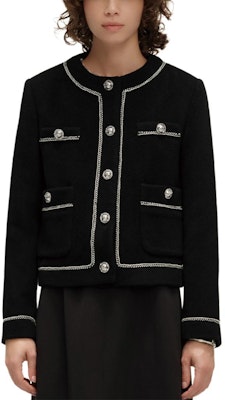 (Women) KARL LAGERFELD Contrast Trim Cropped Button-Up Long Sleeve Jacket Women Black E37W15C7 Lookbook (Women) KARL LAGERFELD Contrast Trim Cropped Button-Up Long Sleeve Jacket Women Black E37W15C7