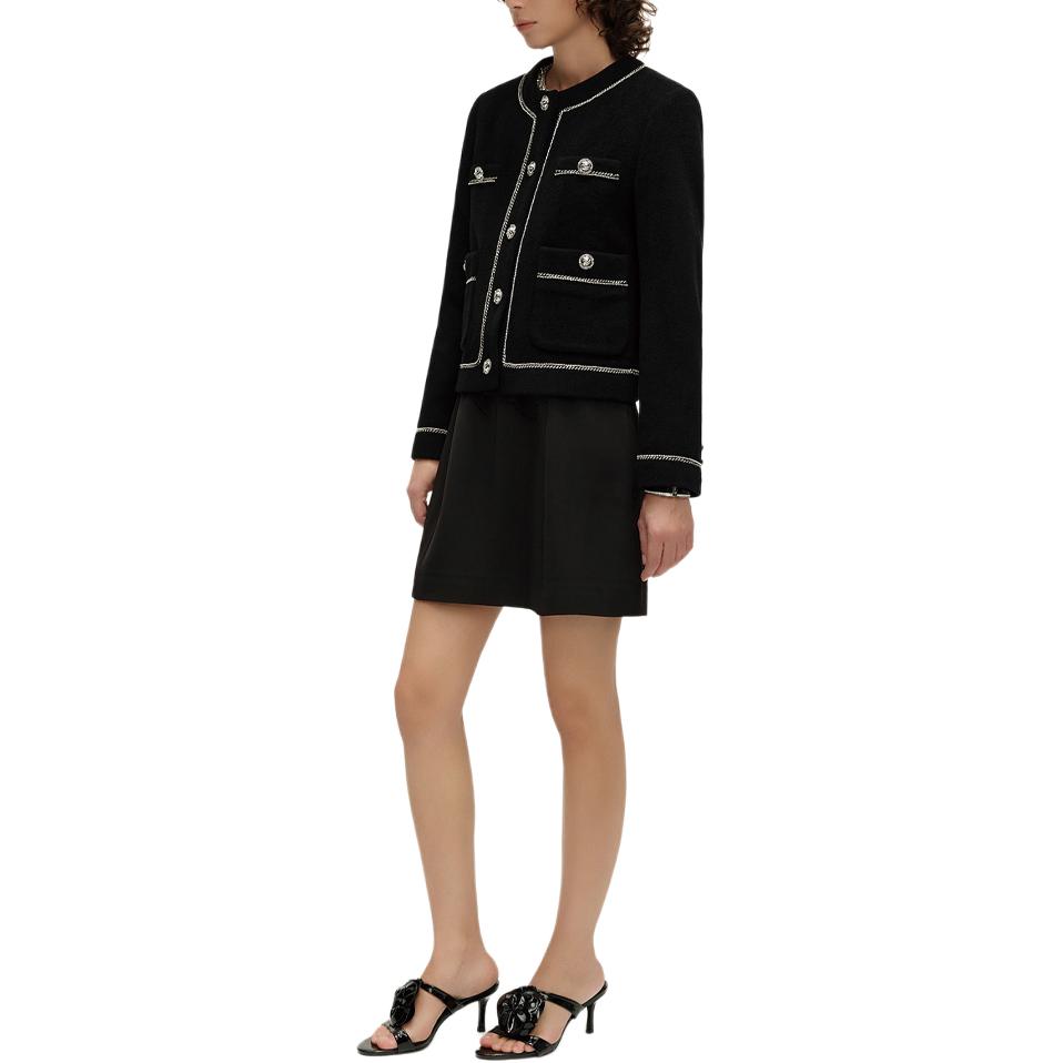 Purchase (Women) KARL LAGERFELD Contrast Trim Cropped Button-Up Long Sleeve Jacket Women Black E37W15C7