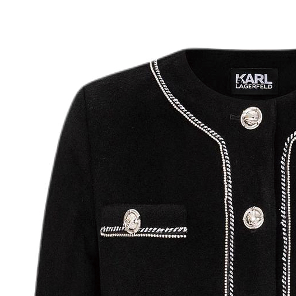 Sizing (Women) KARL LAGERFELD Contrast Trim Cropped Button-Up Long Sleeve Jacket Women Black E37W15C7