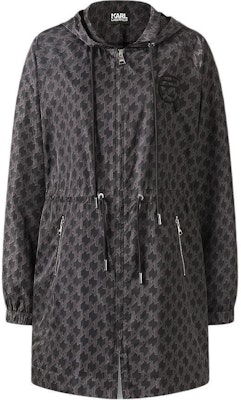 (Women) KARL LAGERFELD FW23 Black Logo Print Mid-Length Hooded Coat. 236L1567 Buy (Women) KARL LAGERFELD FW23 Black Logo Print Mid-Length Hooded Coat. 236L1567