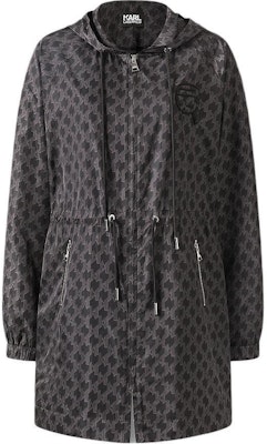 (Women) KARL LAGERFELD FW23 Black Logo Print Mid-Length Hooded Coat. 236L1567 Order (Women) KARL LAGERFELD FW23 Black Logo Print Mid-Length Hooded Coat. 236L1567