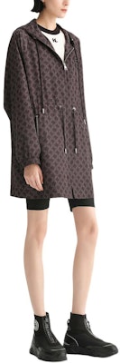 (Women) KARL LAGERFELD FW23 Black Logo Print Mid-Length Hooded Coat. 236L1567 Details for (Women) KARL LAGERFELD FW23 Black Logo Print Mid-Length Hooded Coat. 236L1567