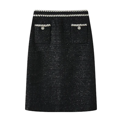 (Women) KARL LAGERFELD FW23 Black Midi A-Line Casual Dress with Solid Button Design 236L1218