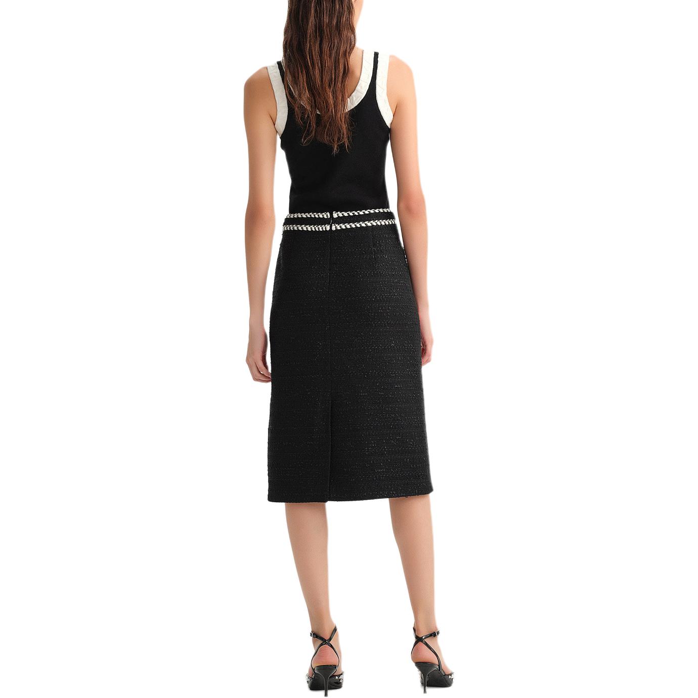 Shop (W) KARL LAGERFELD FW23 Gaun Midi A-Line Hitam Kasual dengan Desain Kancing Solid 236L1218